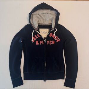 Abercrombie & Fitch Vintage Y2K Full-Zip Navy Blue Hoodie Pink Spell Out Letters